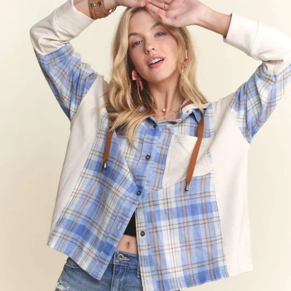 ✨NWT ADORA Button Down Plaid‎ Hoodie Shacket